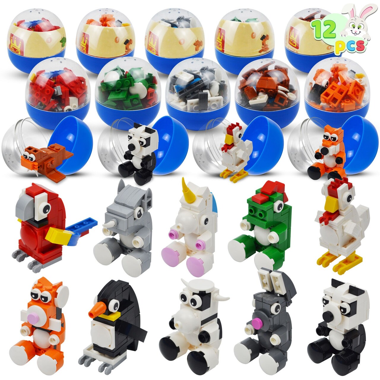 12Pcs Easter Eggs Hunt Prefilled with Adorable Animal Building Blocks for Easter